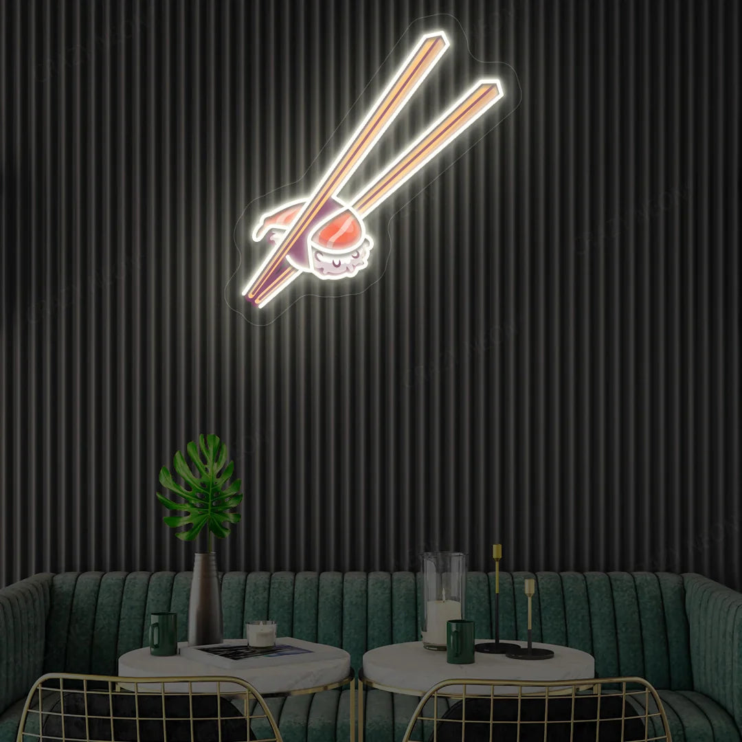 sushi with chopsticks LED neon artwork sign for restaurant wall décor