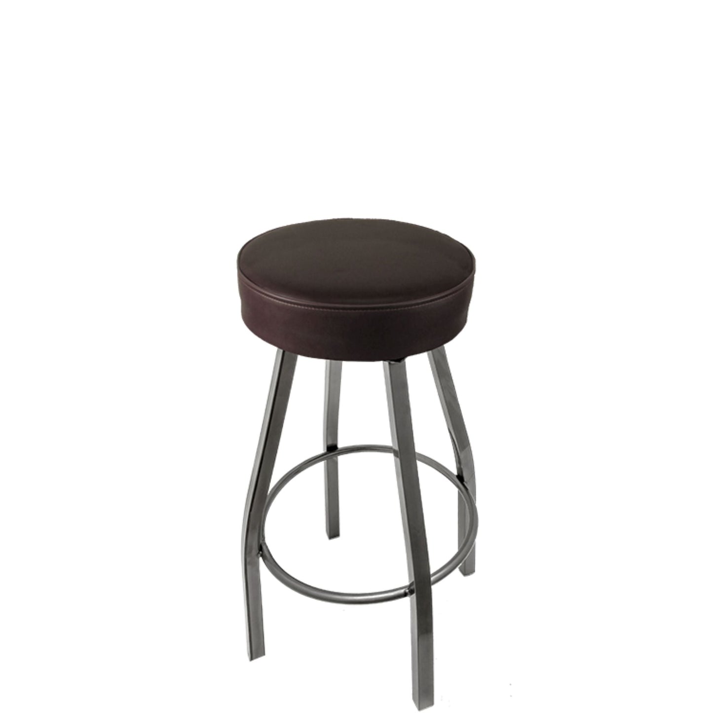 Standard button top barstool with clear coat swivel frame and espresso vinyl seat