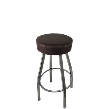 Standard button top barstool with clear coat swivel frame and espresso vinyl seat