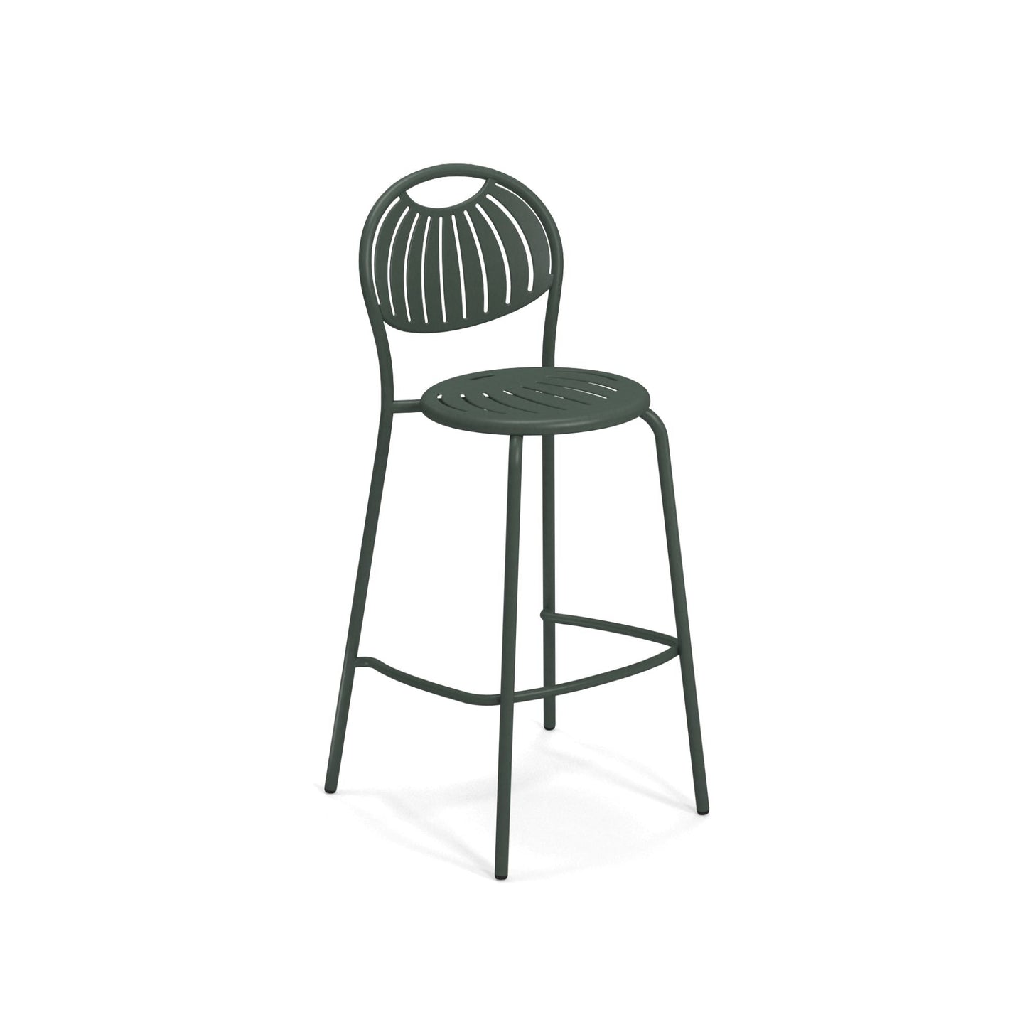 Dark green Emu Coupole Bar E442 indoor-outdoor barstool with slotted steel design