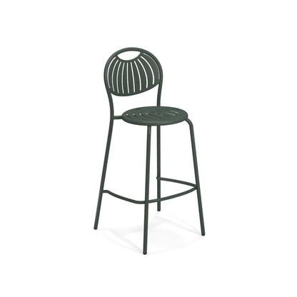 Dark green Emu Coupole Bar E442 indoor-outdoor barstool with slotted steel design