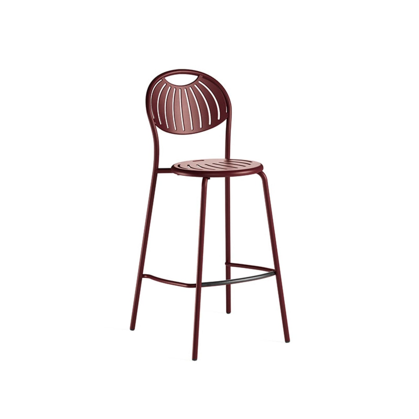 Intense red Emu Coupole Bar E442 steel bar-height stool with patterned design