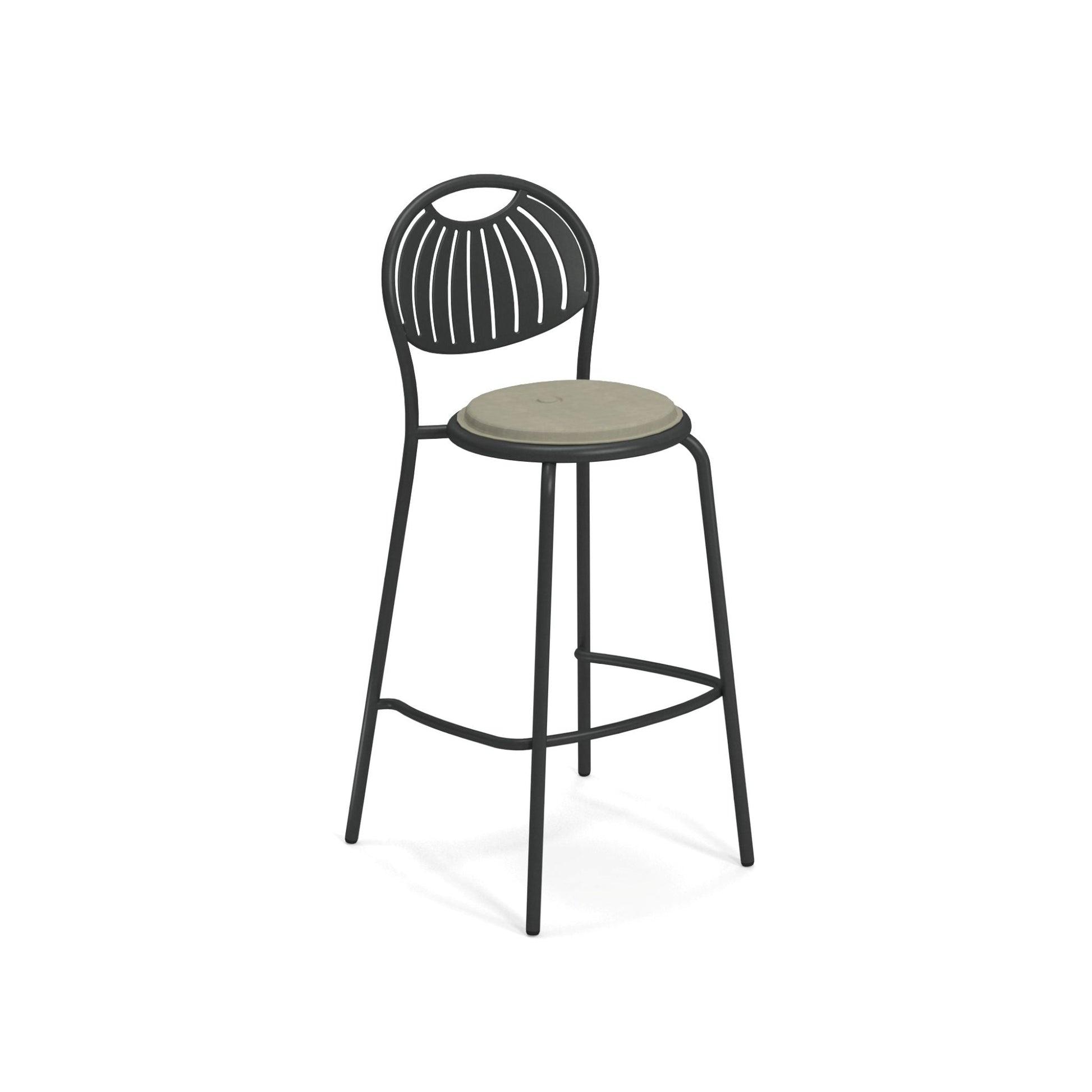Emu Coupole Bar E442 barstool in iron finish with patterned steel seat and back