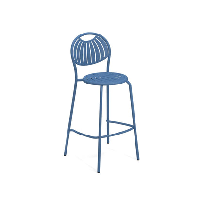 Marine blue Emu Coupole Bar E442 barstool with decorative steel seat and back