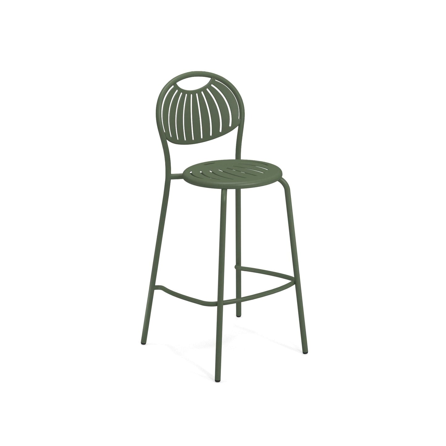 Military green  Emu Coupole Bar E442 bar-height stool with patterned steel back