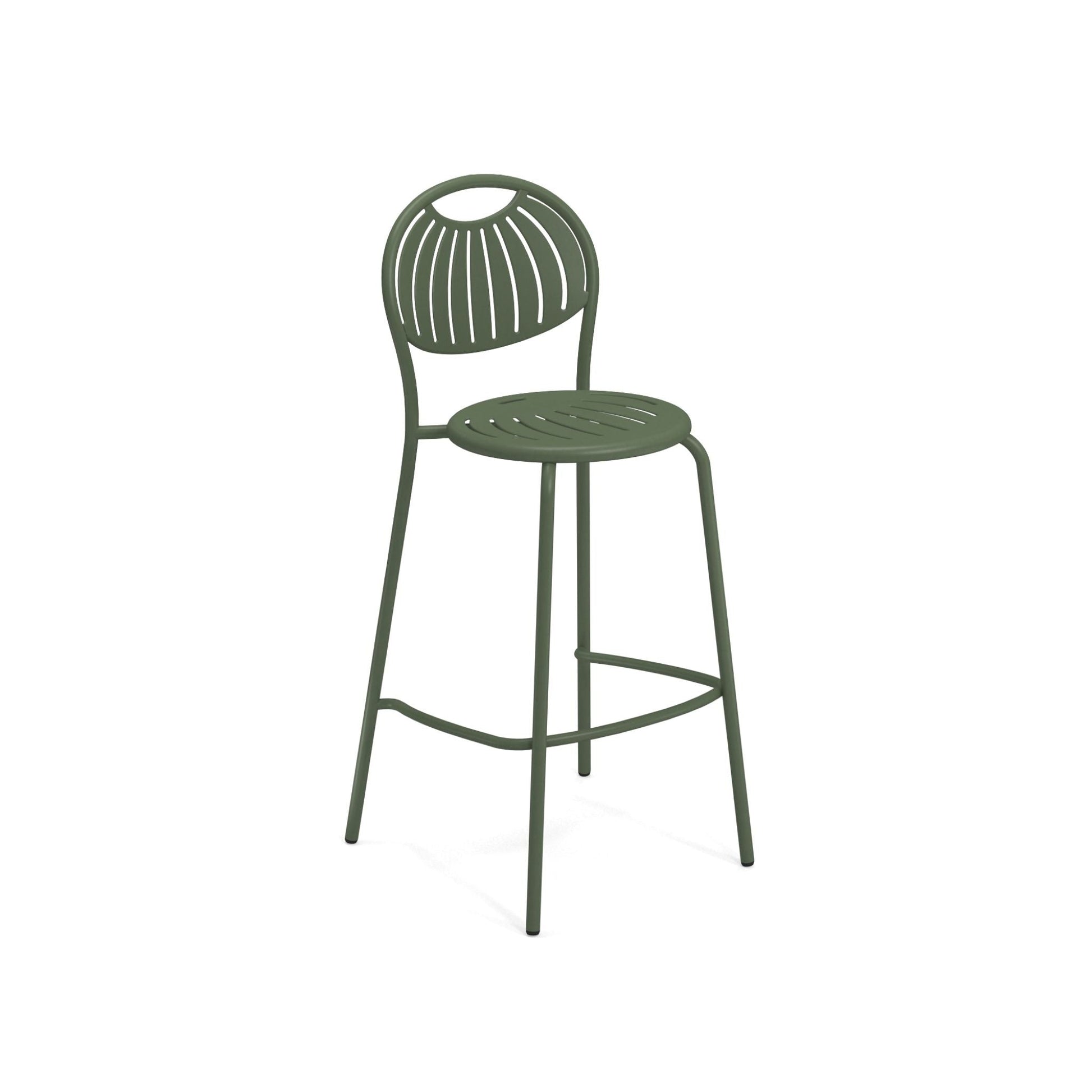 Military green  Emu Coupole Bar E442 bar-height stool with patterned steel back