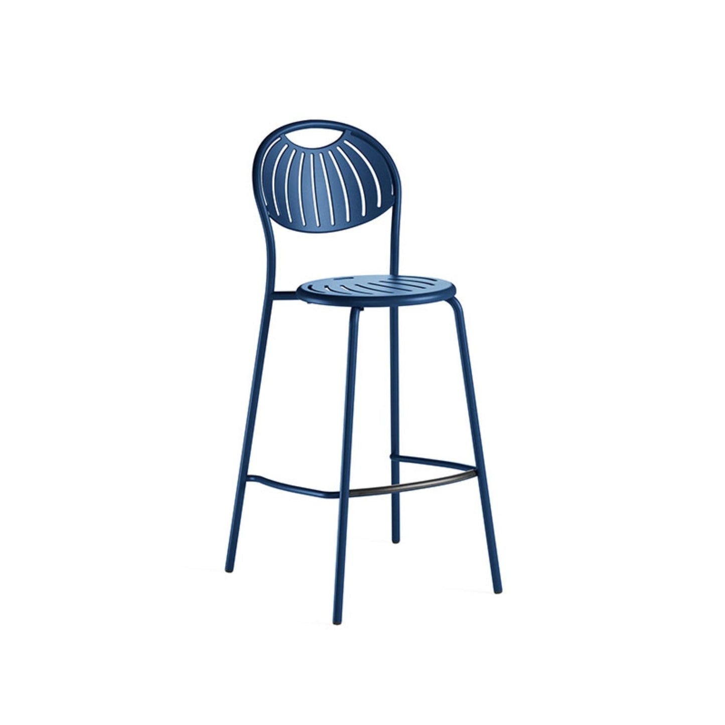 Sapphire blue Emu Coupole Bar E442 metal barstool with patterned backrest