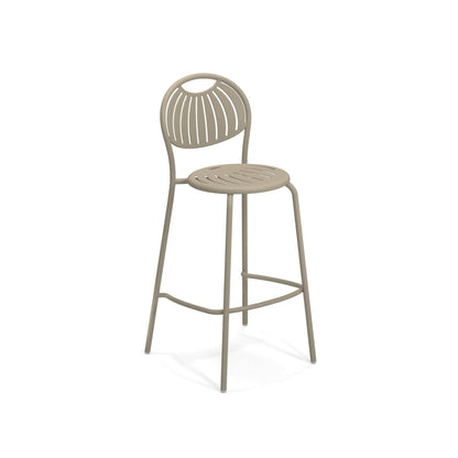 Taupe Emu Coupole Bar E442 barstool with decorative steel seat and back