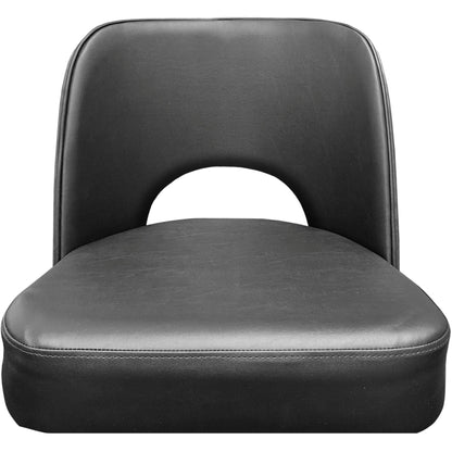 Cutout back bucket barstool with black swivel frame and black upholstered seat zoom front view