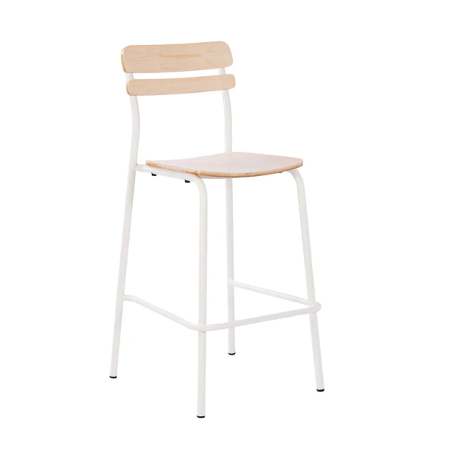 Cyprus commercial solid wood bar stool with antique white finish and metal frame