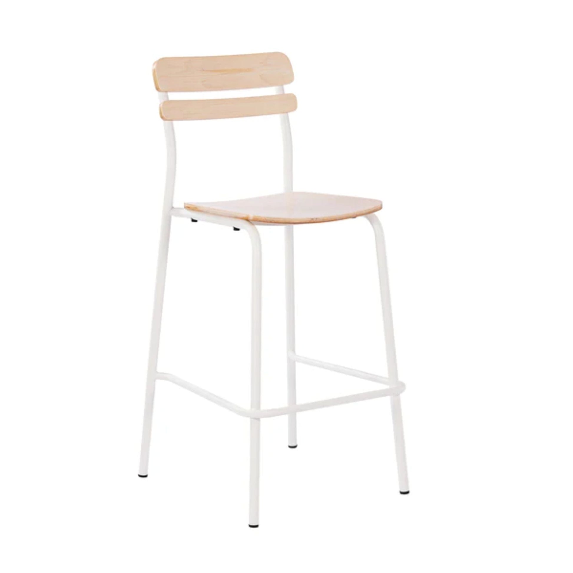 Cyprus commercial solid wood bar stool with antique white finish and metal frame