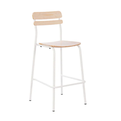 Cyprus commercial solid wood bar stool with antique white finish and metal frame