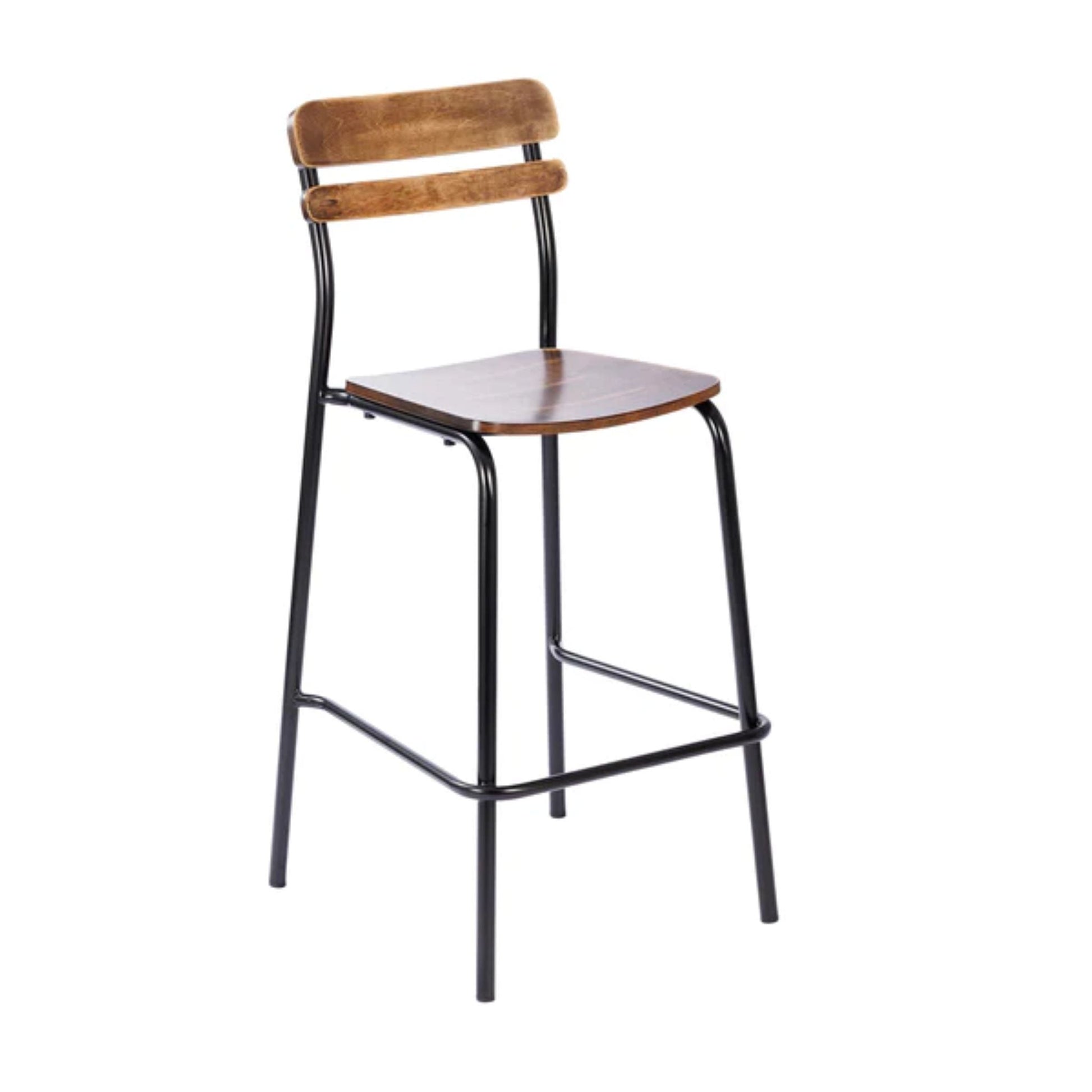 Cyprus commercial solid wood bar stool with antique black finish and metal frame