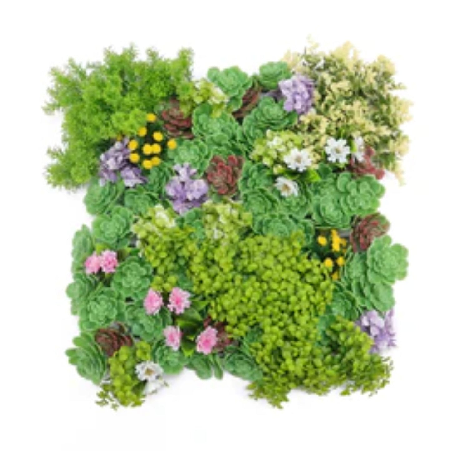 Artificial dense succulent green wall panel measuring 20 by 20 inches