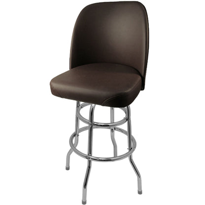 Standard bucket barstool with double rung chrome swivel frame and espresso vinyl seat