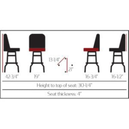 Standard bucket barstool with double rung chrome swivel frame and wine vinyl seat