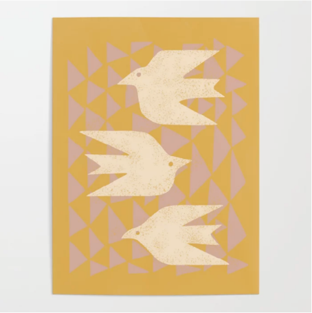 Doves In Flight Yellow Poster