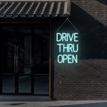 glowing drive thru open LED neon sign for fast-food window or outdoor display