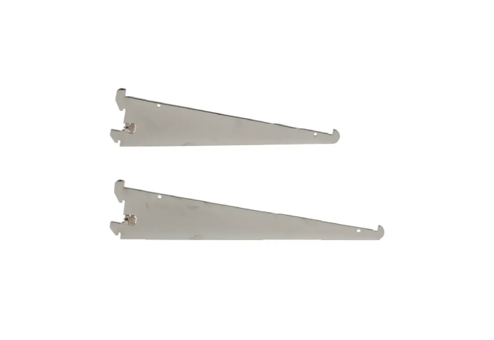 Heavy Duty Shelf Bracket with Lip Standard shelf bracket fits heavy duty standards 1" slots on 2" centers. Lip on end of bracket prevents shelf from moving. - 1