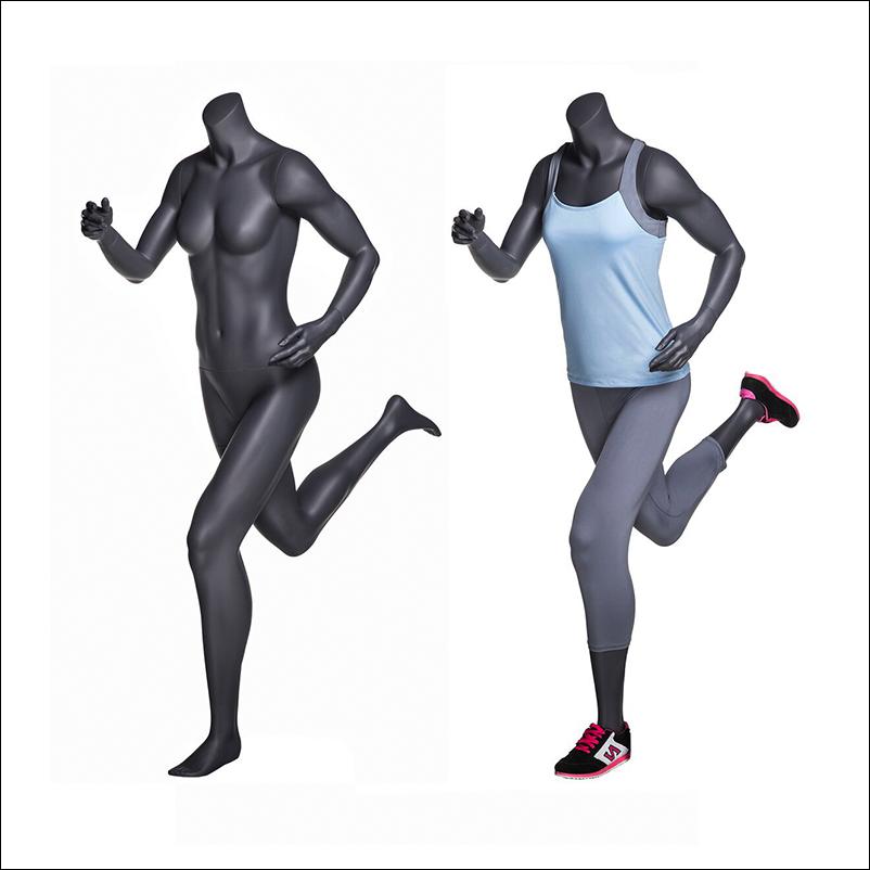 Headless Female Running Mannequin - Matte Gray - 1