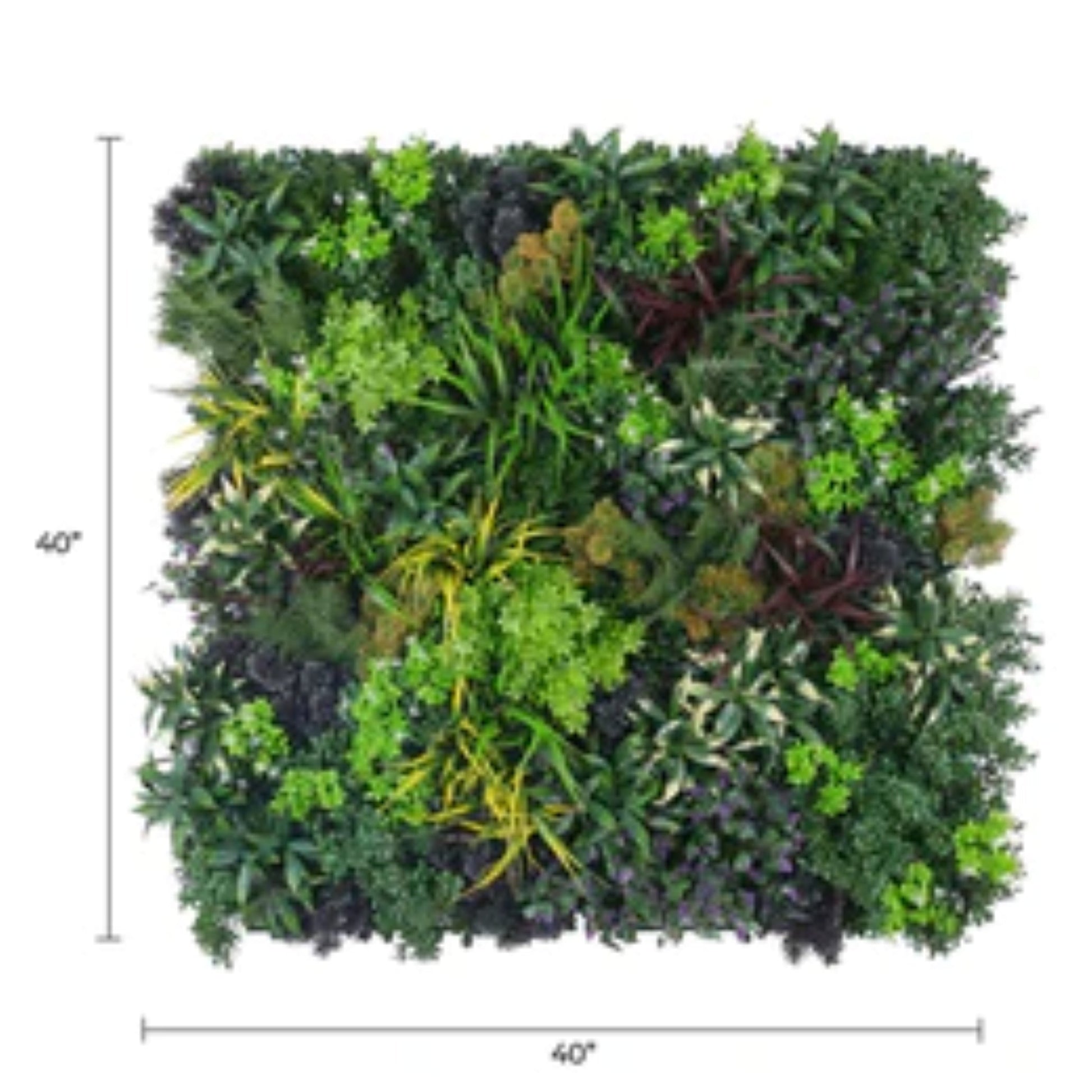 Commercial UV-resistant artificial floral greenery panel with dimensions