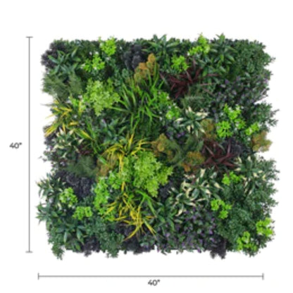 Commercial UV-resistant artificial floral greenery panel with dimensions