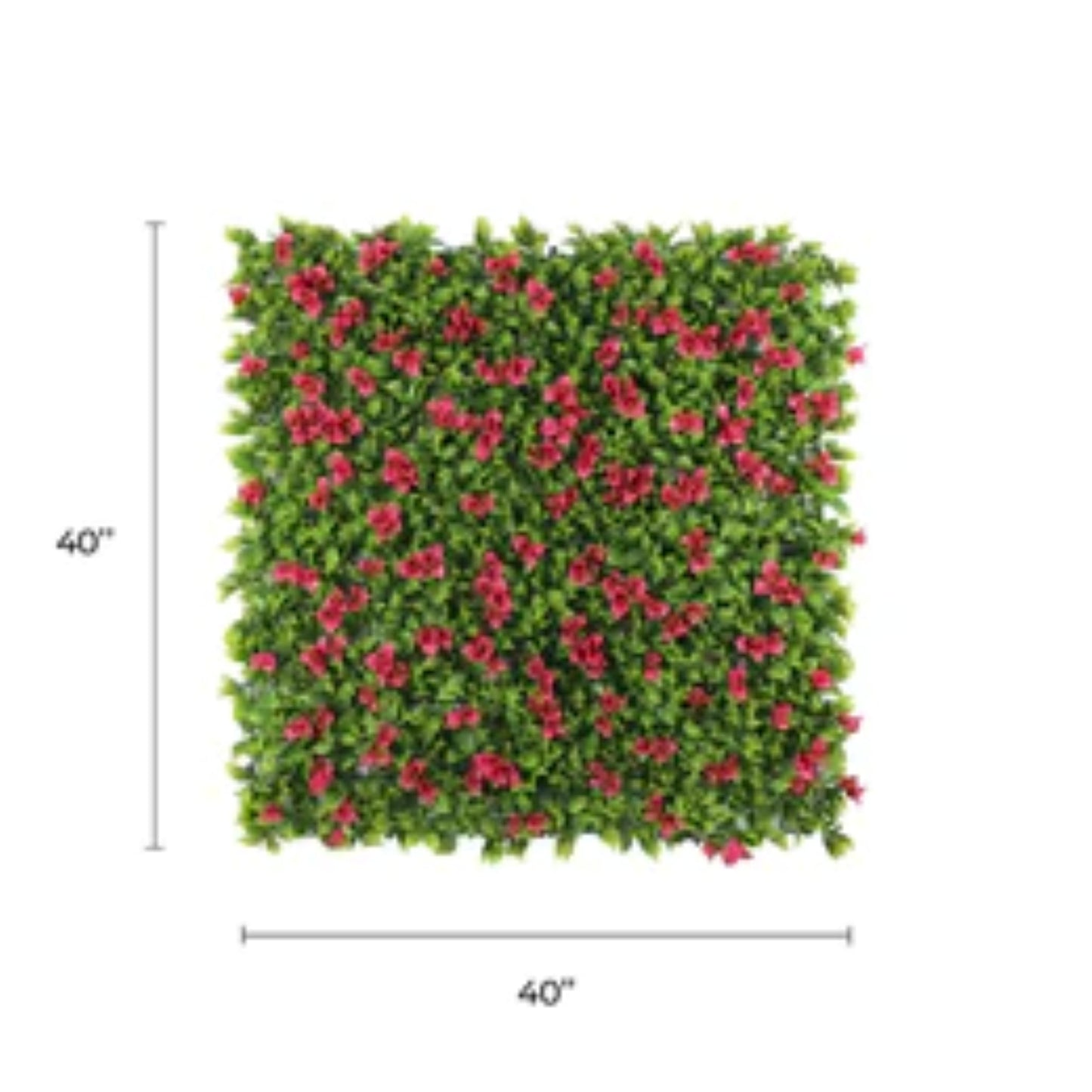 artificial flowering pink green wall panel measuring 40 by 40 inches with dimensions