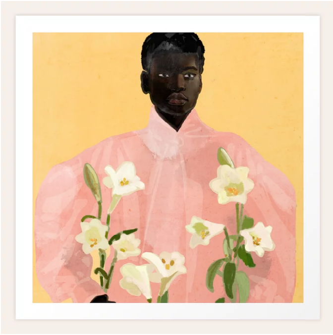 Girl holding flowers 2 art print