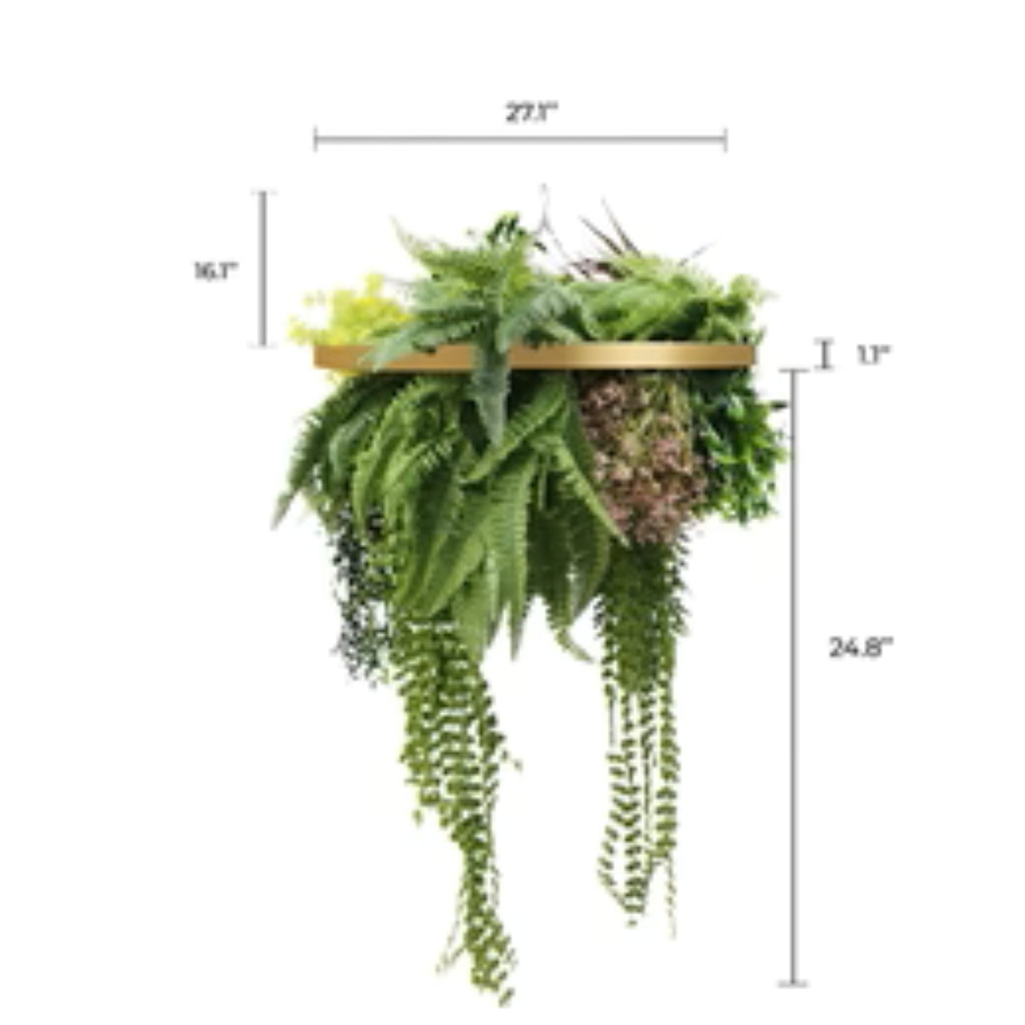 gold frame hanging green décor piece with dimensions