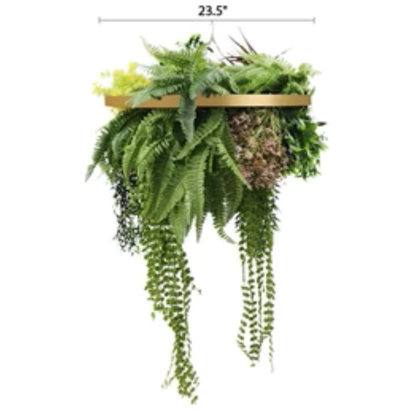 Gold Framed Hanging Disc with Tropical Foliage and Draping Stems – UV Resistant Medium (23.5")
