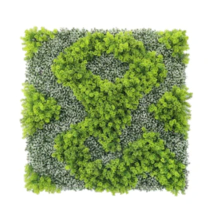 natural green and white artificial moss wall panel measuring 40 by 40 inches