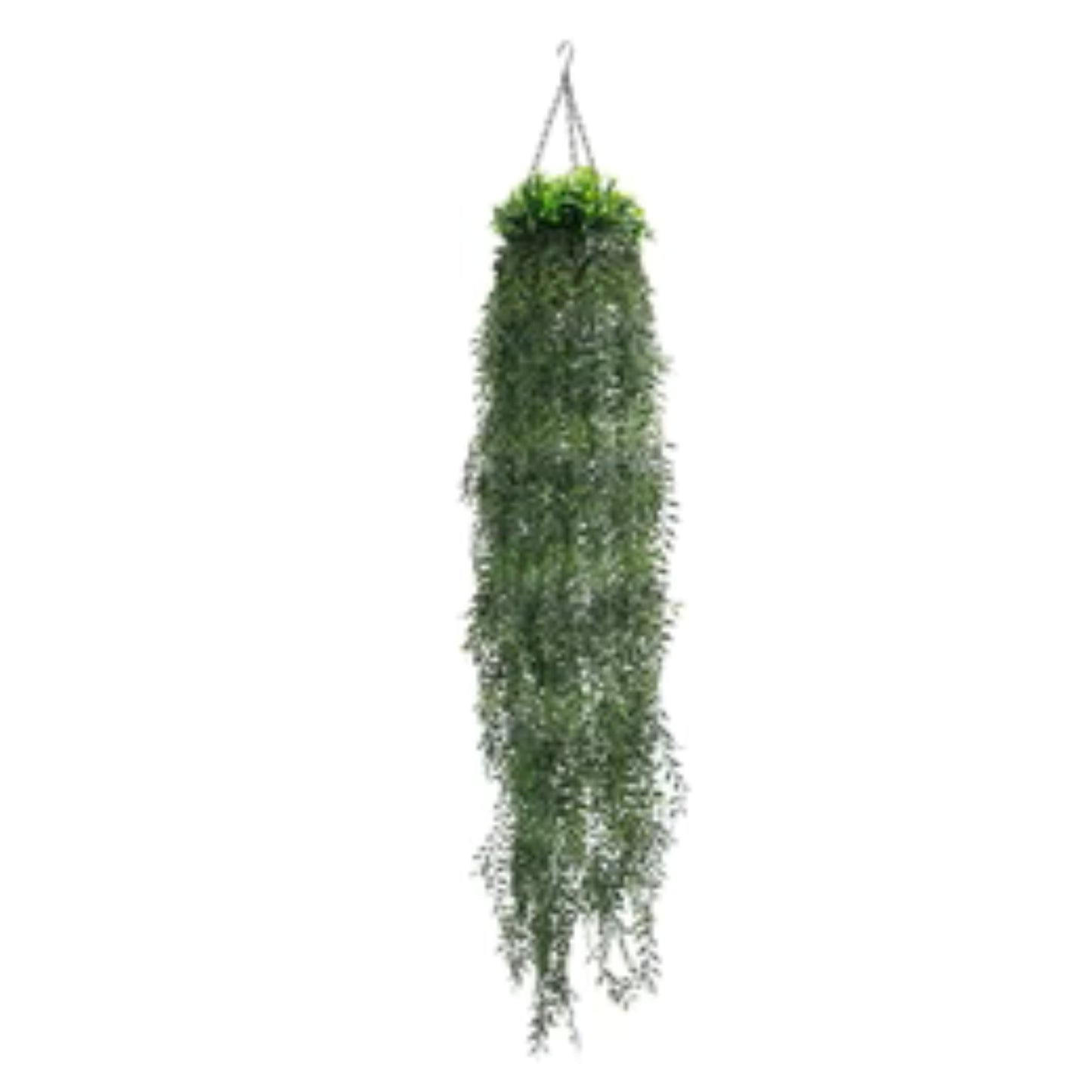 Artificial hanging fern basket with cascading green foliage