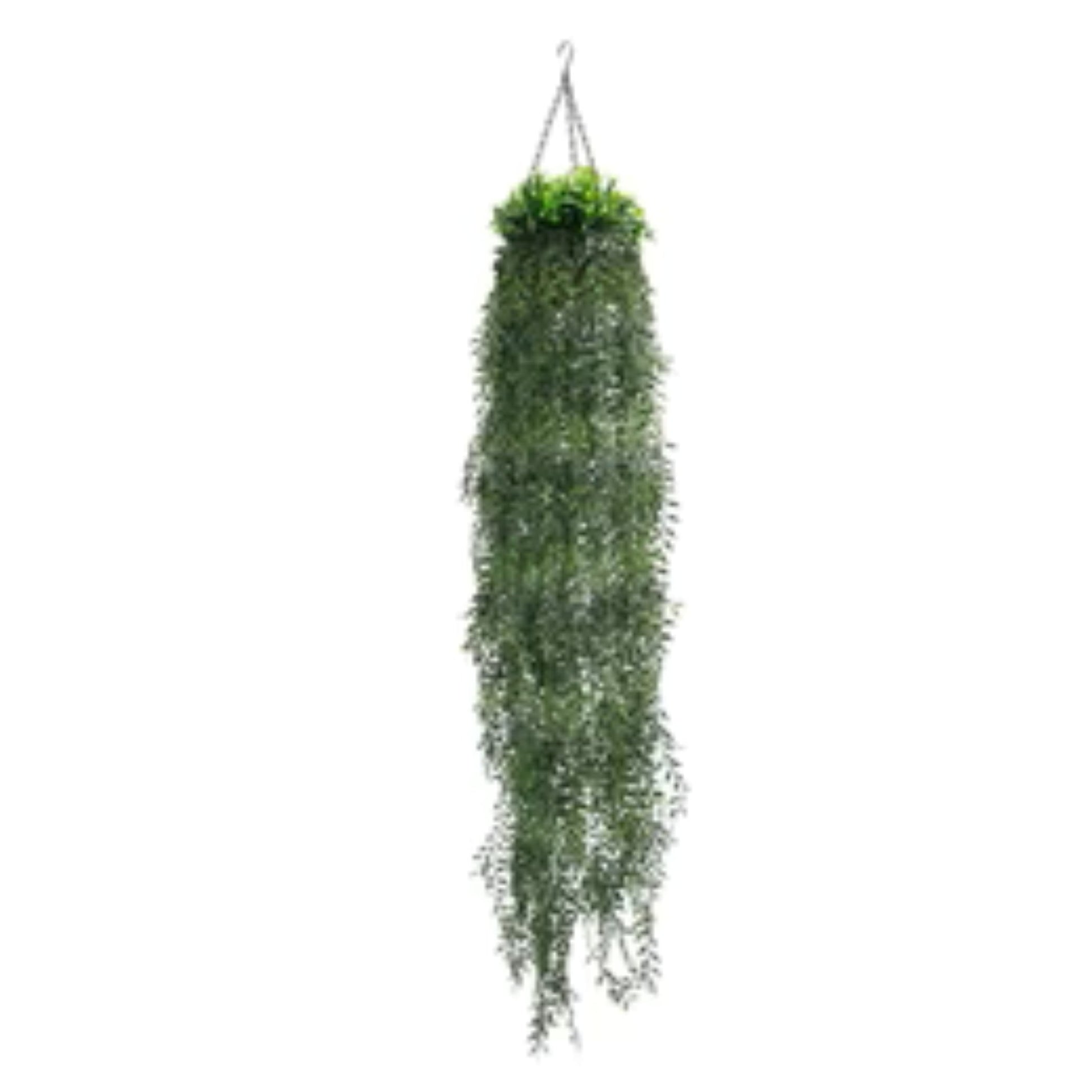 Artificial hanging fern basket with cascading green foliage