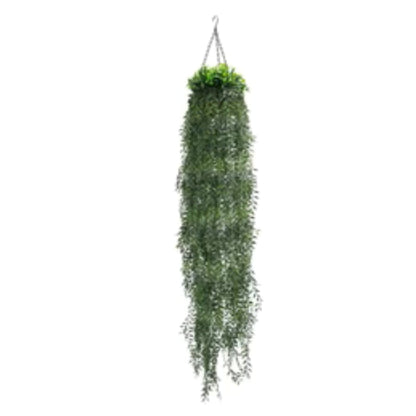 Artificial hanging fern basket with cascading green foliage