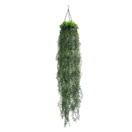 Artificial hanging fern basket with cascading green foliage