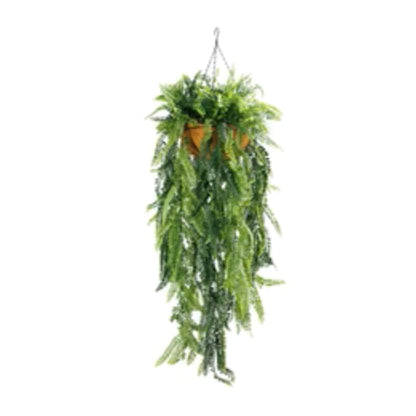 Artificial hanging fern basket with cascading UV-resistant foliage
