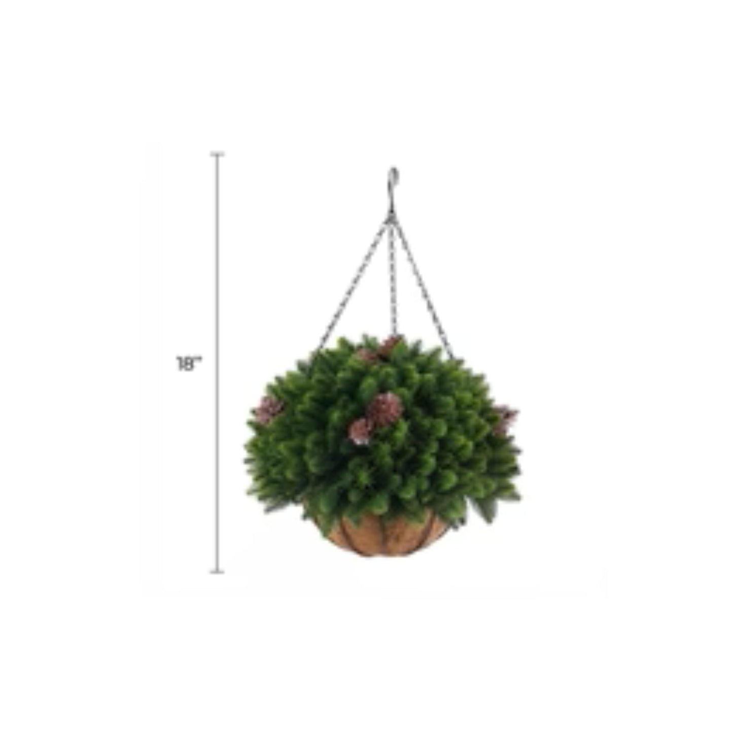 18-inch cedar foliage basket with pine cones and coconut liner