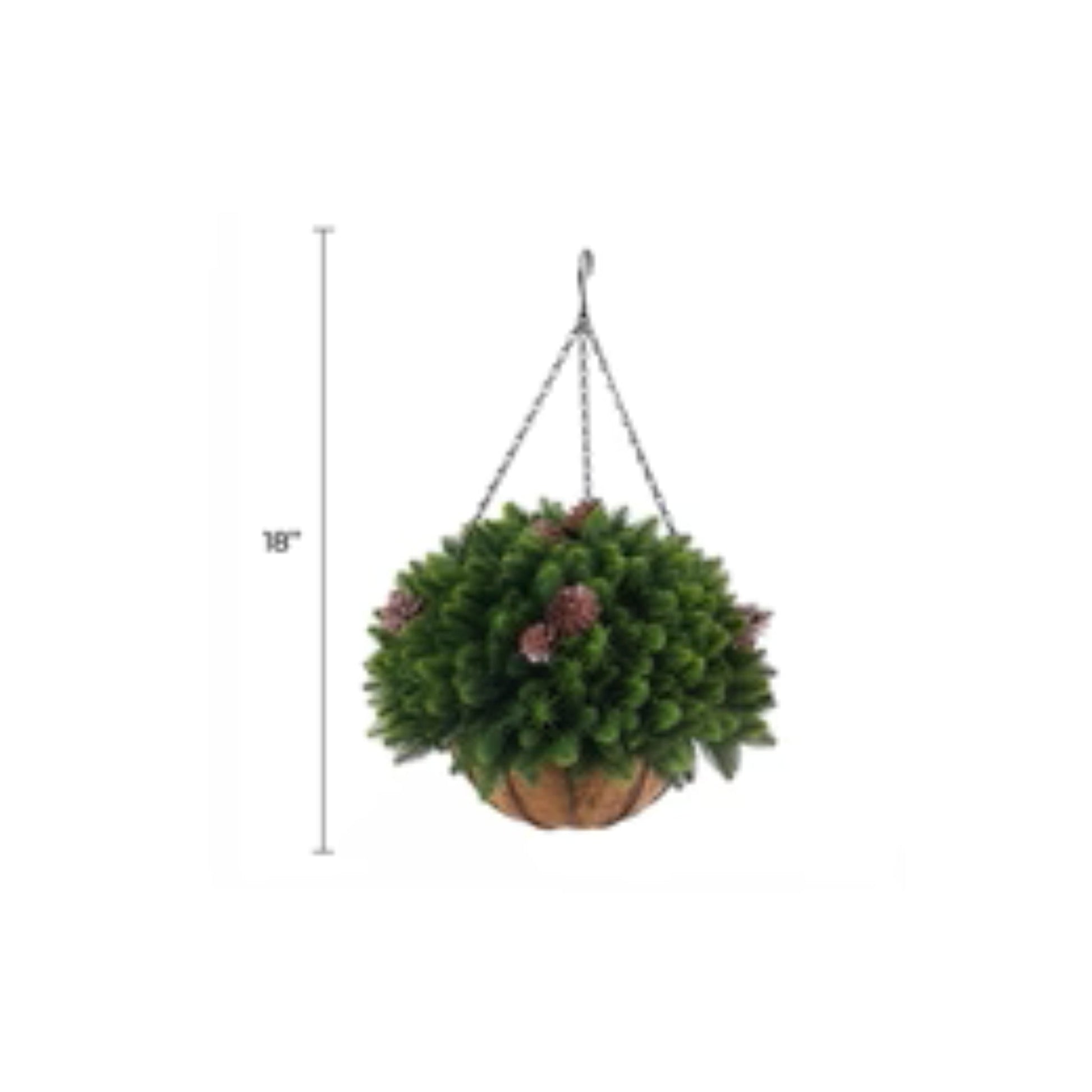 18-inch cedar foliage basket with pine cones and coconut liner