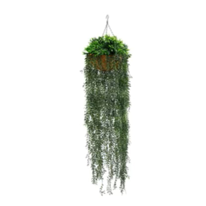 Artificial hanging fern basket with long cascading green foliage