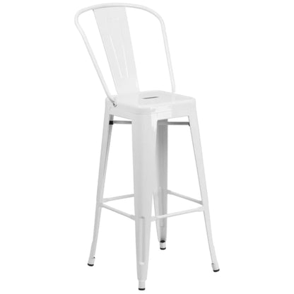 0-inch white metal indoor-outdoor barstool with slat back and removable backrest