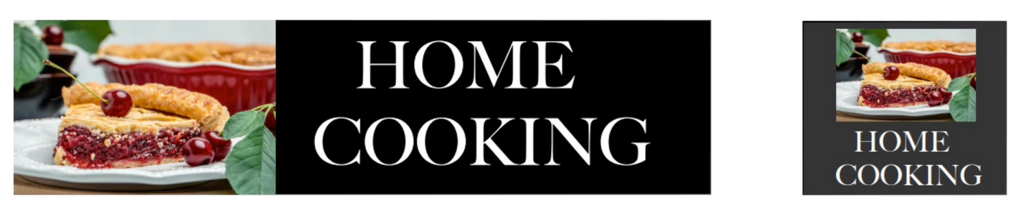 Vinyl banner displaying the words “Home Cooking” with bright, high-resolution graphics, printed on durable PVC material for indoor or outdoor restaurant and café promotion.