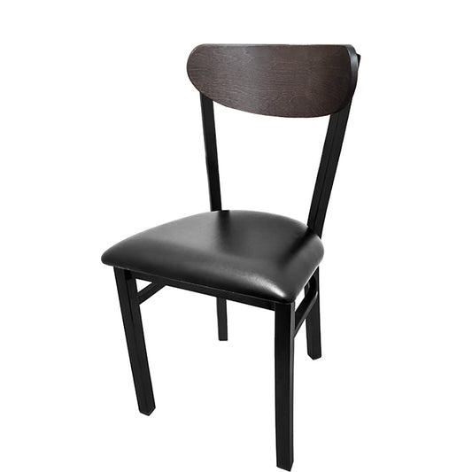 Kidney-Back Metal Dining Chair – Black Powder Coat Steel Frame with Walnut or Driftwood Birch Wood Back