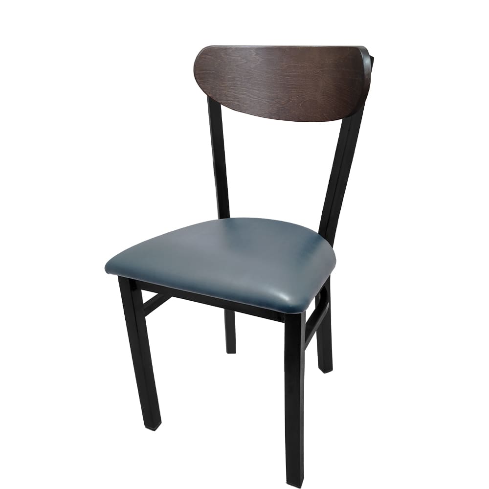 Kidney-Back Metal Dining Chair – Black Powder Coat Steel Frame with Walnut or Driftwood Birch Wood Back