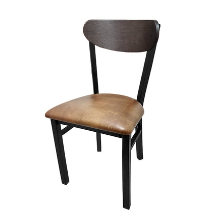 Kidney-Back Metal Dining Chair – Black Powder Coat Steel Frame with Walnut or Driftwood Birch Wood Back