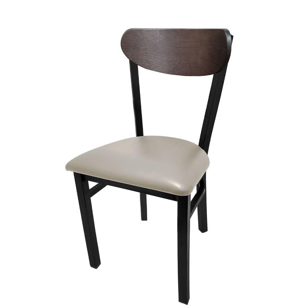 Kidney-Back Metal Dining Chair – Black Powder Coat Steel Frame with Walnut or Driftwood Birch Wood Back