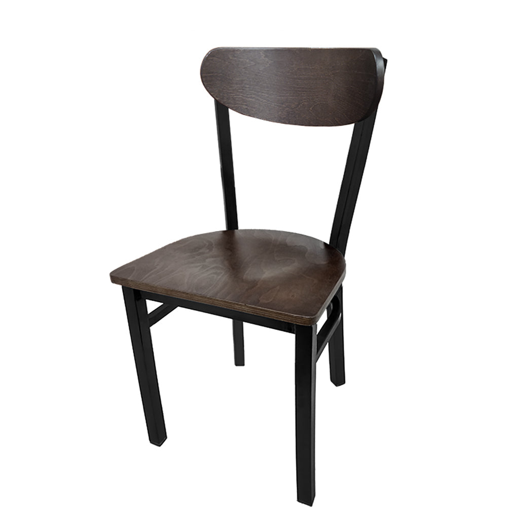 Kidney-Back Metal Dining Chair – Black Powder Coat Steel Frame with Walnut or Driftwood Birch Wood Back