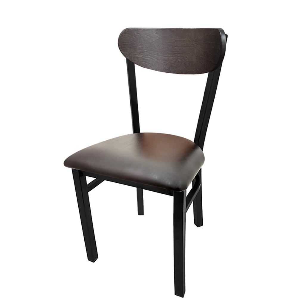Kidney-Back Metal Dining Chair – Black Powder Coat Steel Frame with Walnut or Driftwood Birch Wood Back