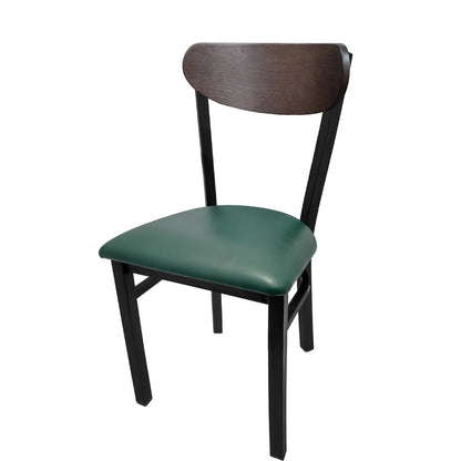 Kidney-Back Metal Dining Chair – Black Powder Coat Steel Frame with Walnut or Driftwood Birch Wood Back