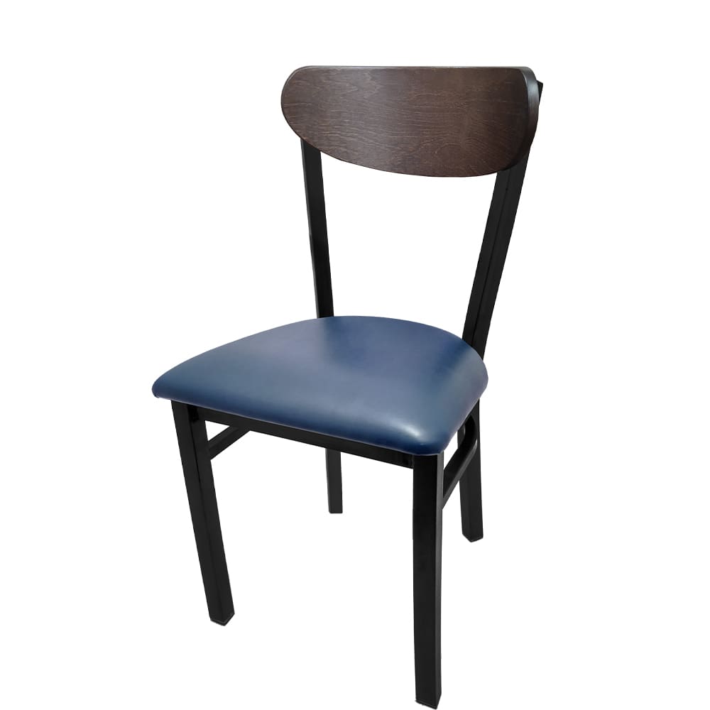 Kidney-Back Metal Dining Chair – Black Powder Coat Steel Frame with Walnut or Driftwood Birch Wood Back
