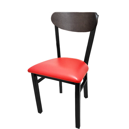 Kidney-Back Metal Dining Chair – Black Powder Coat Steel Frame with Walnut or Driftwood Birch Wood Back